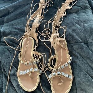 Lace up gladiator sandals with jewels